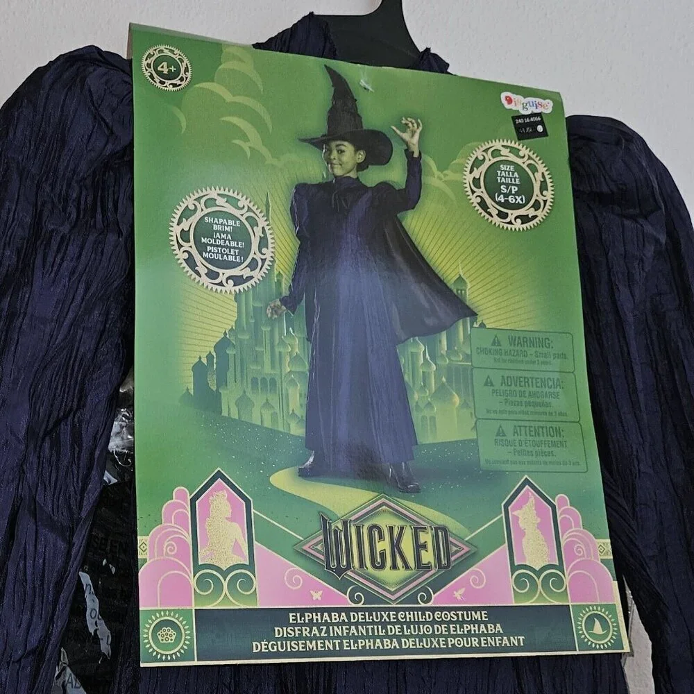 NEW Wicked Elphaba Deluxe Halloween Costume Girls Small 4-6X Dress Cape Hat